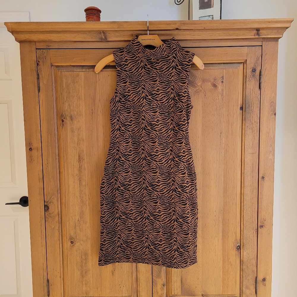 Zebra-Striped Mock Neck Dress